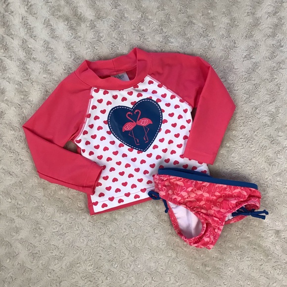 Kiko & Max Rashguard Swimsuit Set Flamingo 3-6M - Picture 1 of 6
